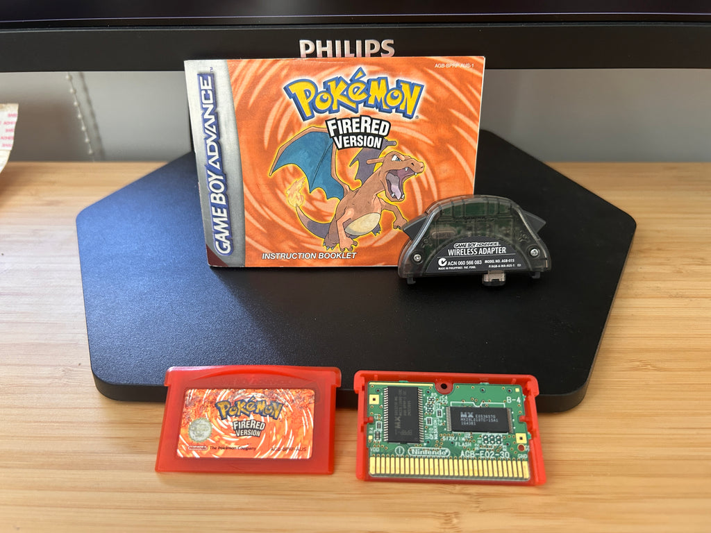 Pokemon Fire Red GBA Gameboy Aus PAL - Cartridge, Manual, Wireless Adapter