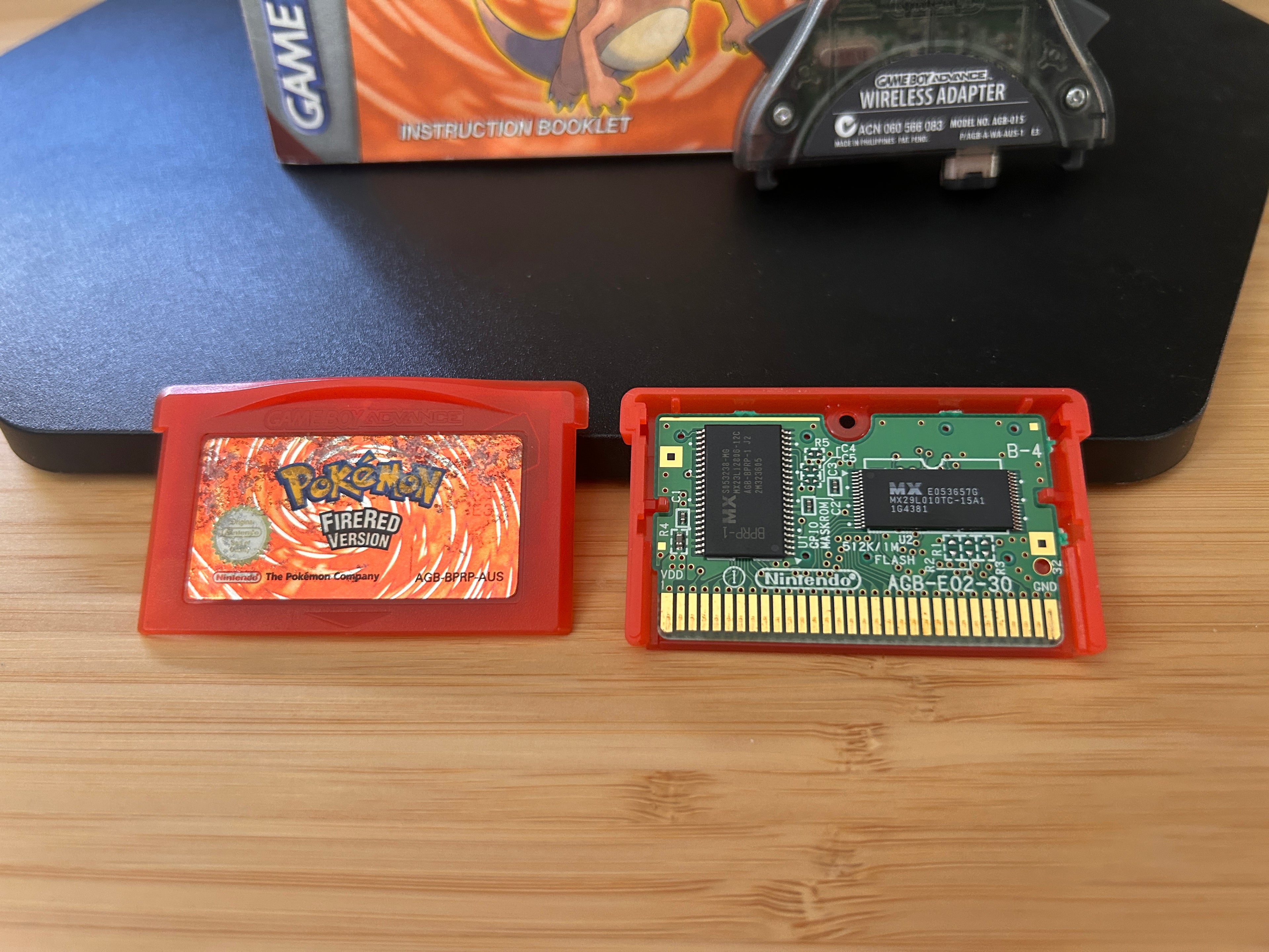 Pokemon Fire Red GBA Gameboy Aus PAL - Cartridge, Manual, Wireless Adapter