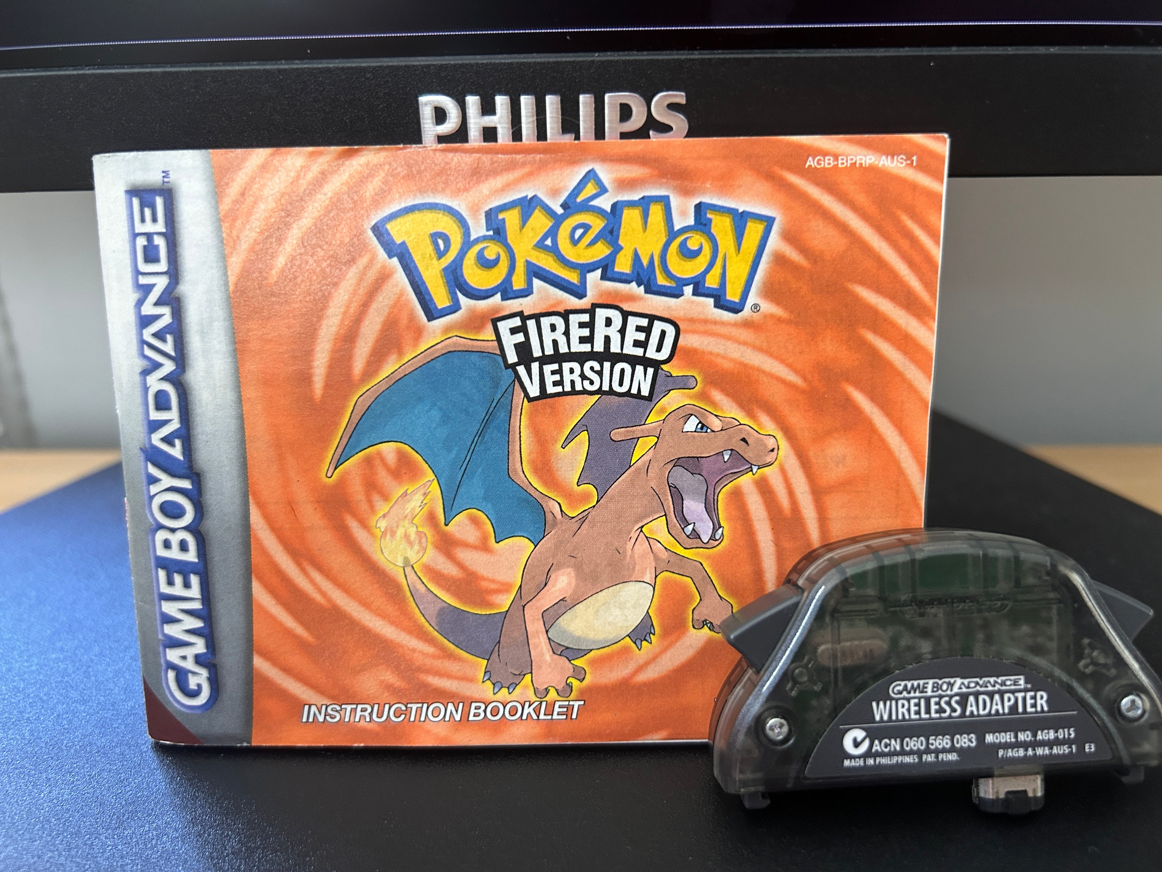 Pokemon Fire Red GBA Gameboy Aus PAL - Cartridge, Manual, Wireless Adapter